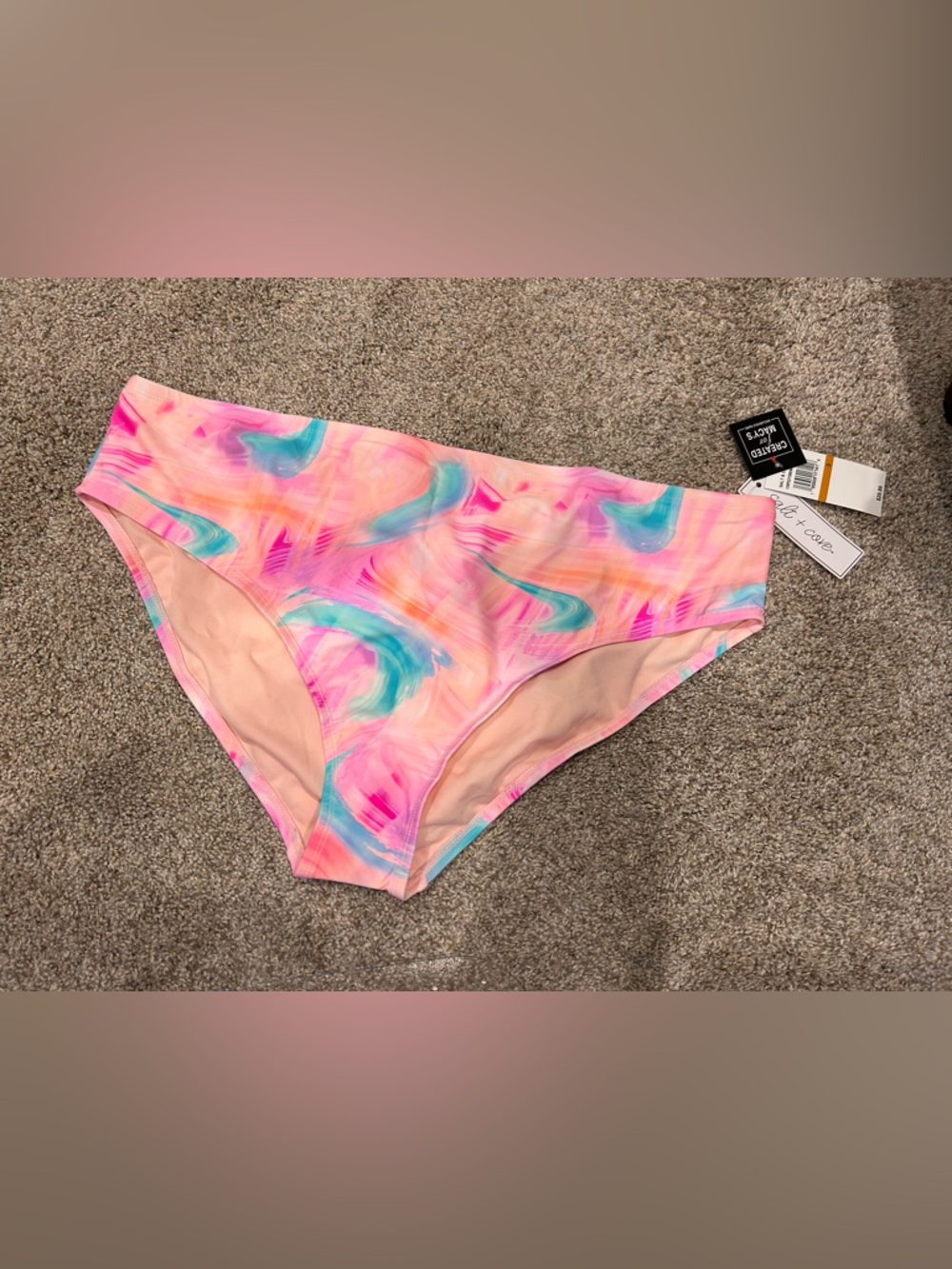 Salt + Cove Pink Blue Swirl High-Waist Swim Bottoms
